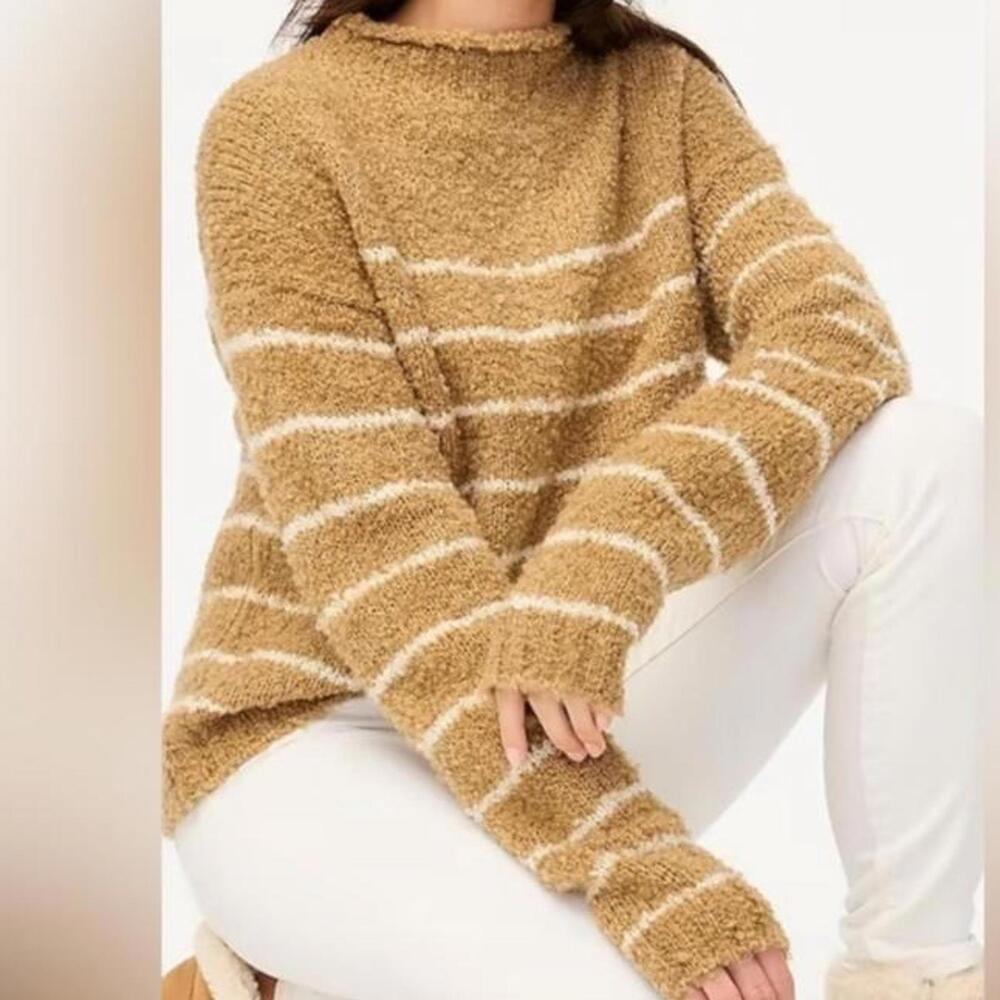 NWOT J.Crew Bouclé Striped Rollneck Sweater Wool/Alpaca Camel Neutral Women’s XS